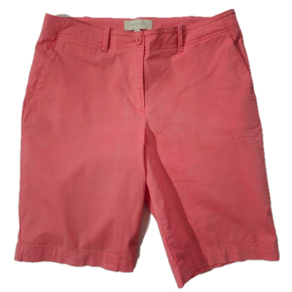 Talbots Shorts Womens‎ 8 Coral Chino Flat Front Slash Pockets Zip